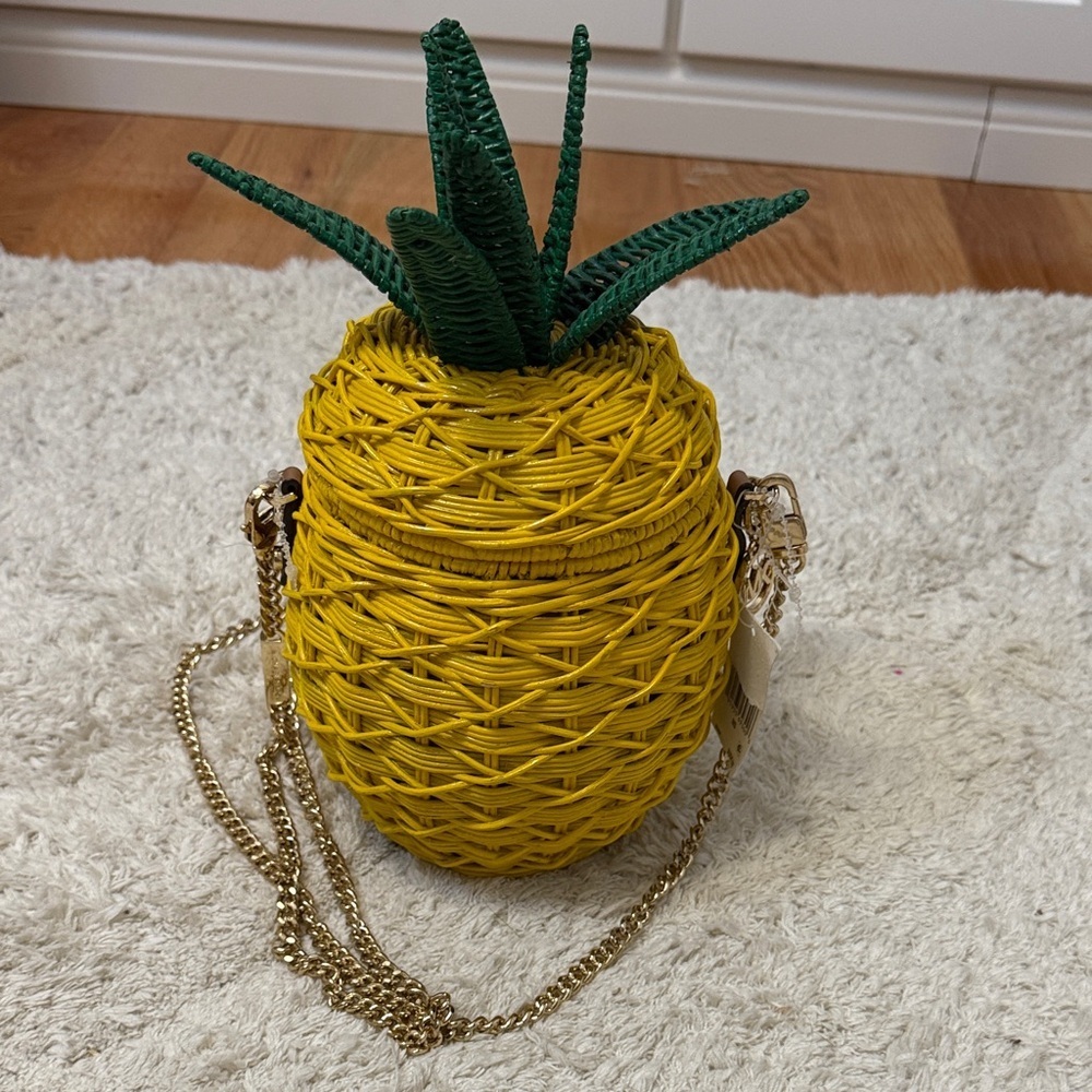 Nwt Michael Kora Yellow Pineapple-Shaped Woven Bag